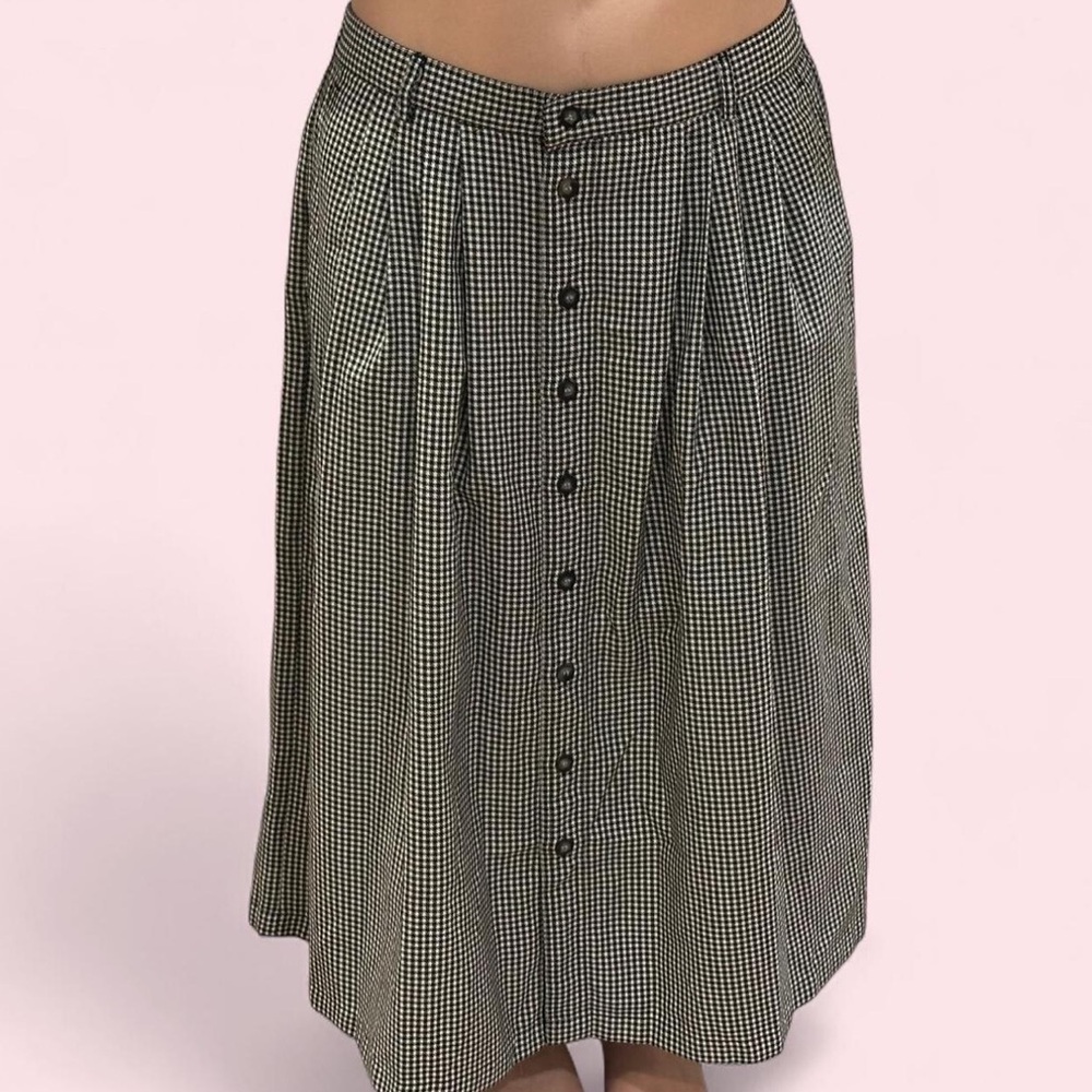 Susan Bristol Black and White Houndstooth A-Line Skirt